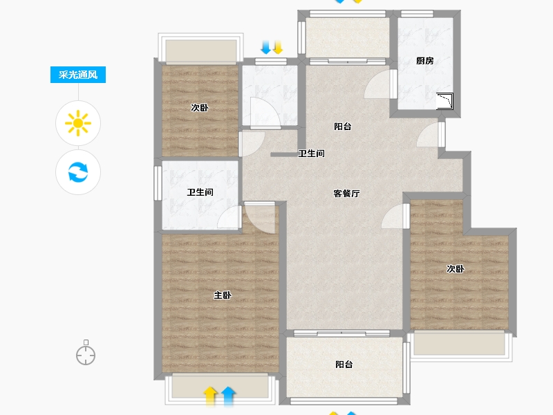 江苏省-苏州市-新力云语铂园-111.45-户型库-采光通风