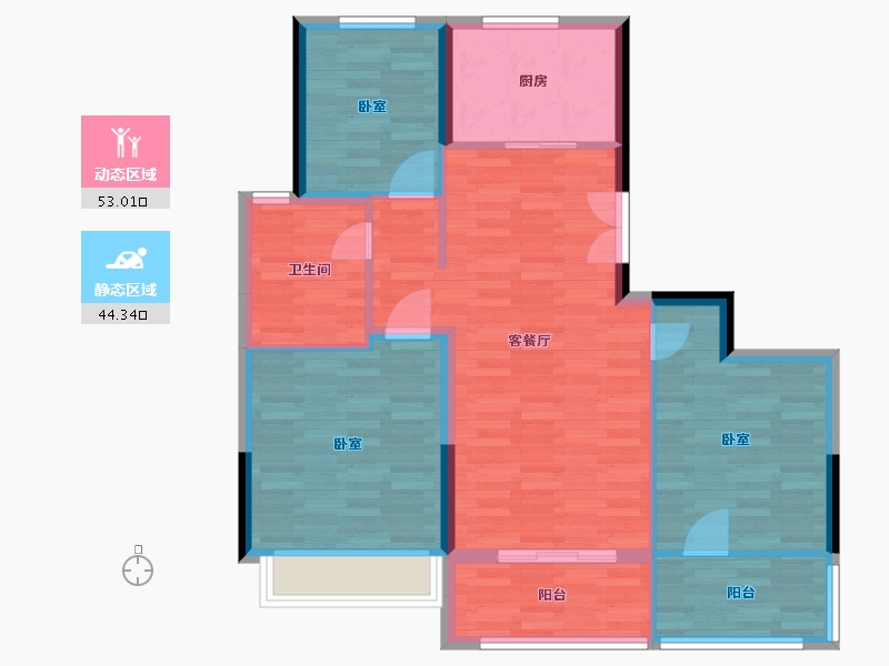 江苏省-扬州市-时润蓝湾-87.99-户型库-动静分区