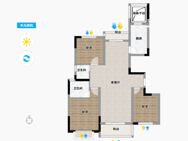 浙江省-宁波市-金地风华东方-96.00-户型库-采光通风