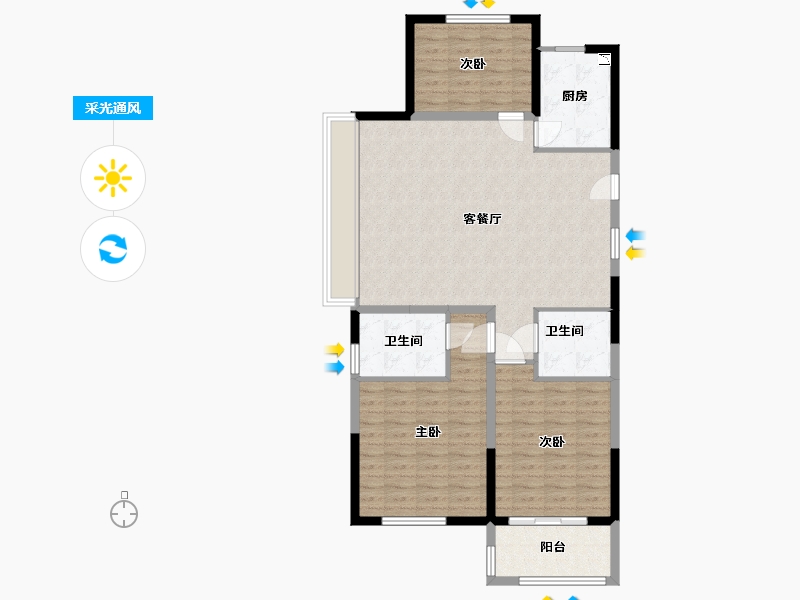 江苏省-盐城市-万泰时代城-108.80-户型库-采光通风