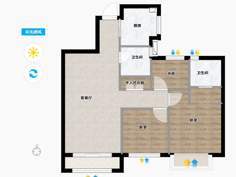 浙江省-宁波市-金色华府二期-71.00-户型库-采光通风