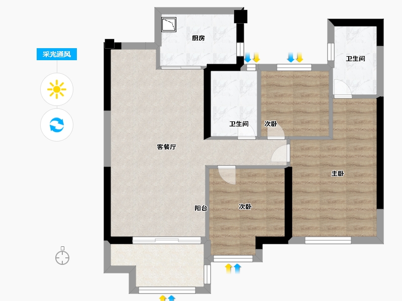 福建省-南平市-碧桂园·外滩府-70.00-户型库-采光通风