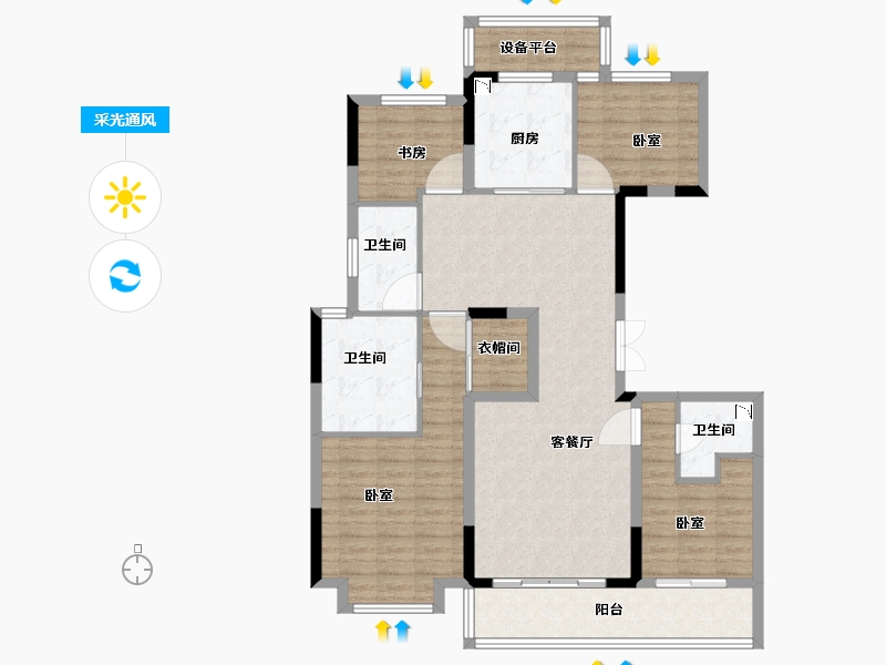 浙江省-金华市-绿地朝阳门-118.00-户型库-采光通风