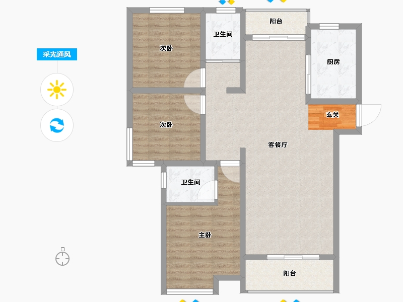 安徽省-滁州市-湖畔花园-102.00-户型库-采光通风