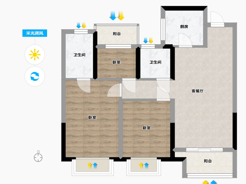 浙江省-宁波市-首开龙湖·春江郦城-70.12-户型库-采光通风