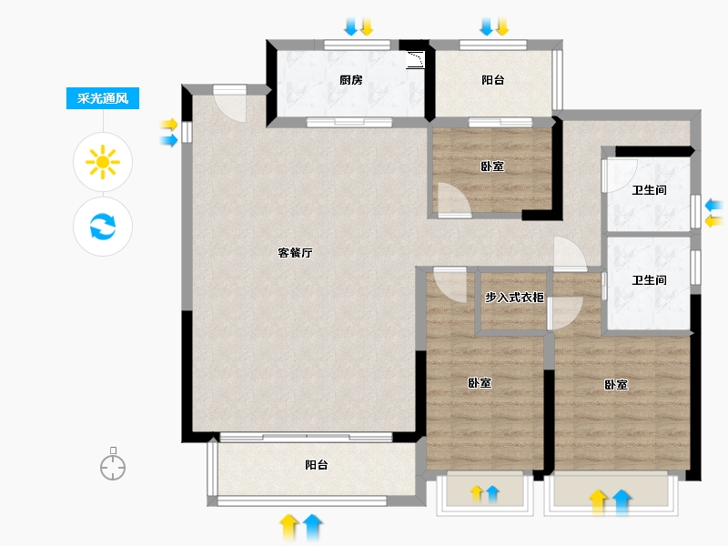 浙江省-宁波市-雅戈尔新湖景花苑-103.98-户型库-采光通风