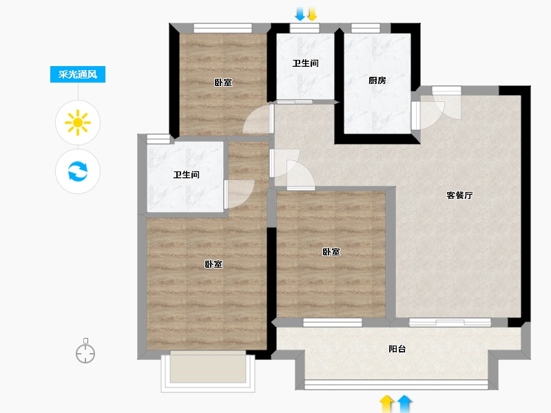 浙江省-宁波市-湖畔云庭-71.00-户型库-采光通风