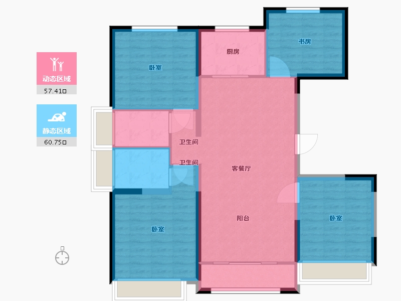 宁夏回族自治区-银川市-金域蓝湾·耀徕-107.00-户型库-动静分区