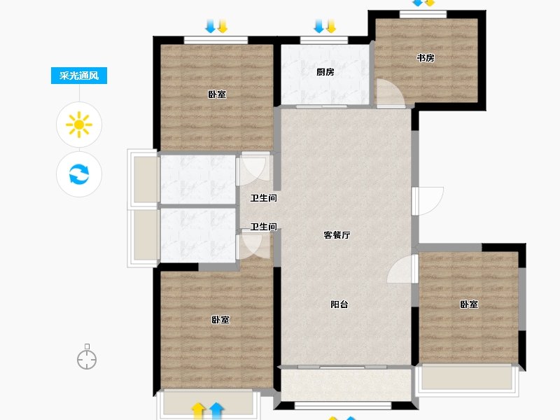 宁夏回族自治区-银川市-金域蓝湾·耀徕-107.00-户型库-采光通风