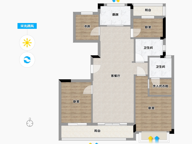 浙江省-宁波市-荣安·涌清府-103.00-户型库-采光通风