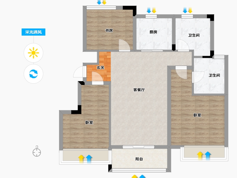 浙江省-嘉兴市-柳岸晓风-88.00-户型库-采光通风