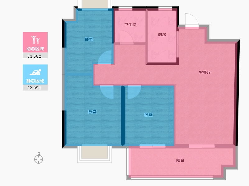 安徽省-亳州市-北京城房时代樾府-76.33-户型库-动静分区