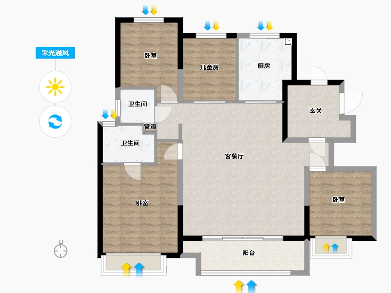 宁夏回族自治区-银川市-万科翡翠公园-114.00-户型库-采光通风