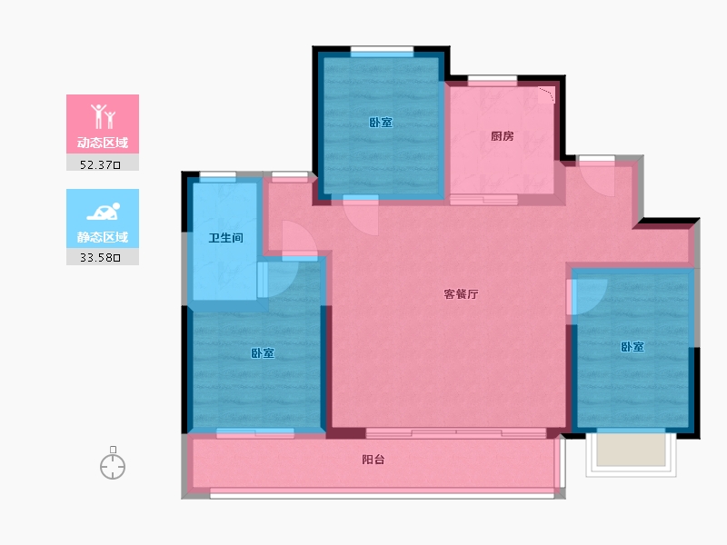 浙江省-宁波市-雅戈尔新湖景花苑-75.83-户型库-动静分区