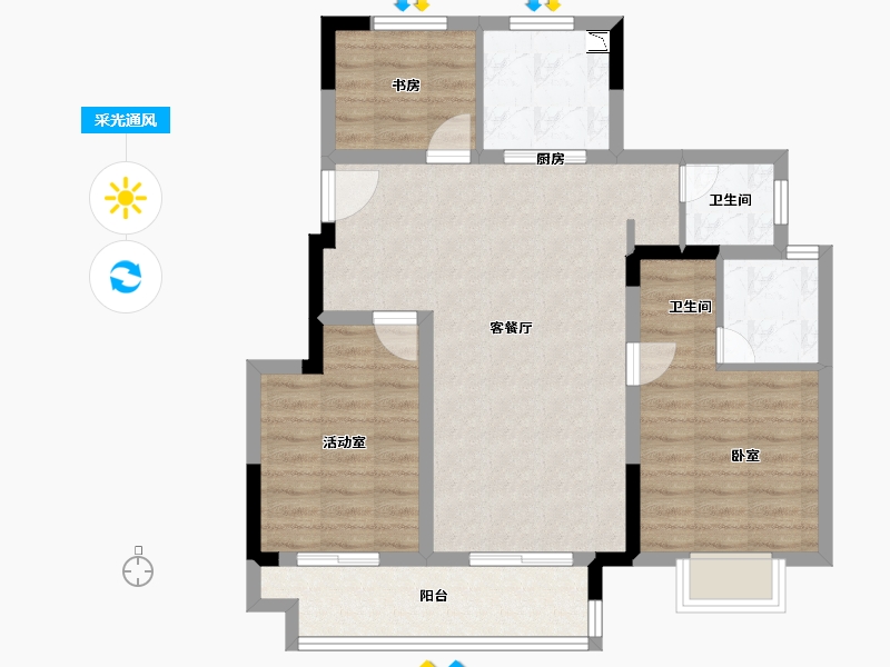 安徽省-淮南市-新滨湖孔雀城-80.01-户型库-采光通风