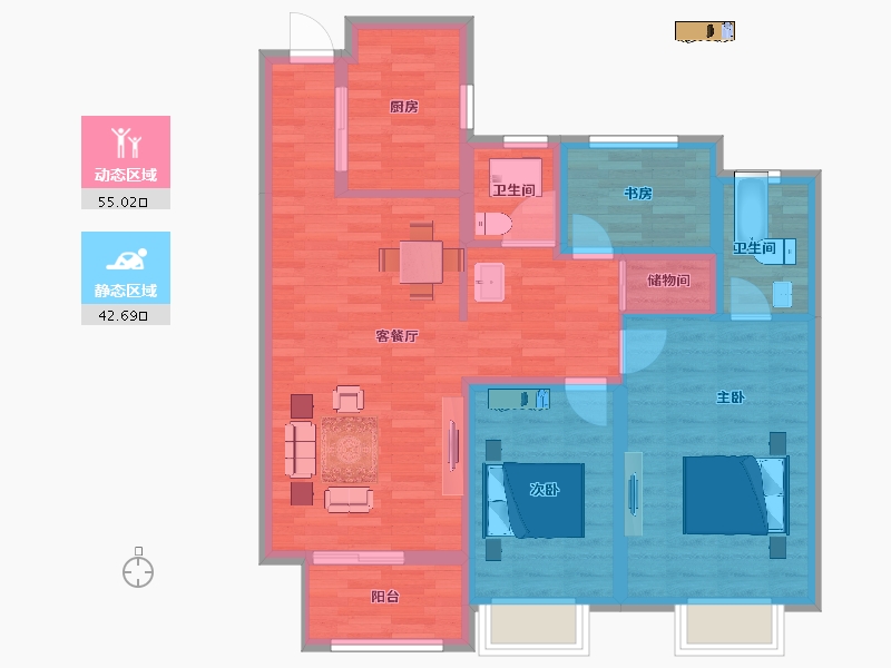 江苏省-扬州市-昌建广场-87.00-户型库-动静分区