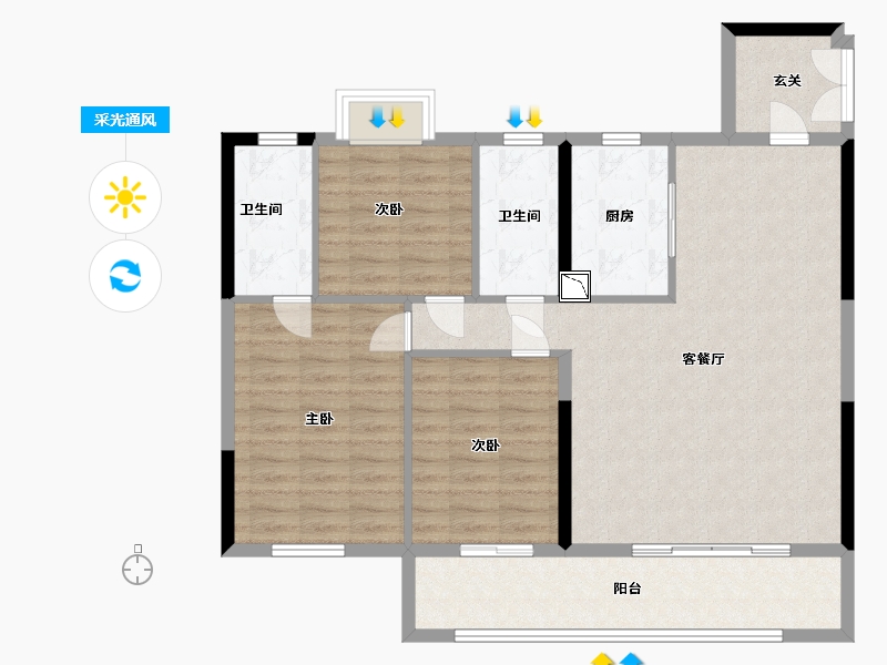 江苏省-南通市-碧桂园公园星荟-105.00-户型库-采光通风