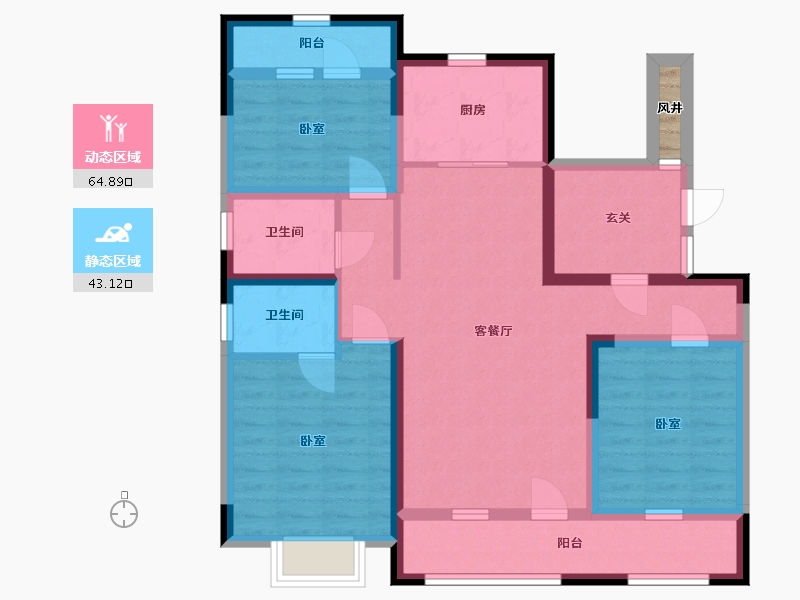 宁夏回族自治区-银川市-吉泰泰安世家-95.51-户型库-动静分区