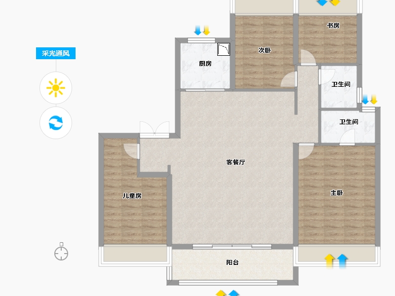 江苏省-徐州市-万科·翡翠之光-118.00-户型库-采光通风