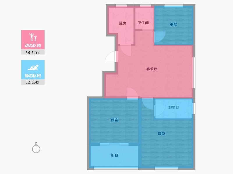 浙江省-宁波市-中北星园-80.00-户型库-动静分区