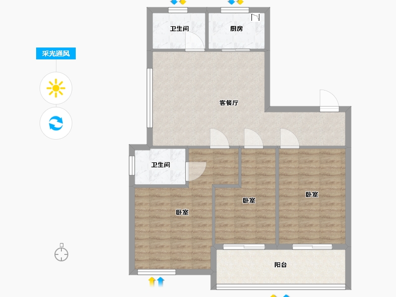 浙江省-宁波市-中北星园-90.00-户型库-采光通风