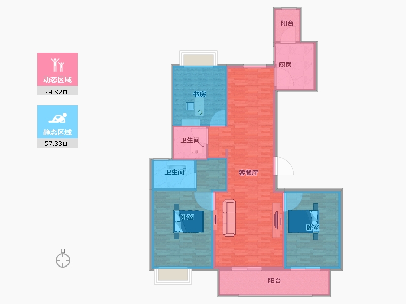 江苏省-扬州市-京华青庭-122.00-户型库-动静分区