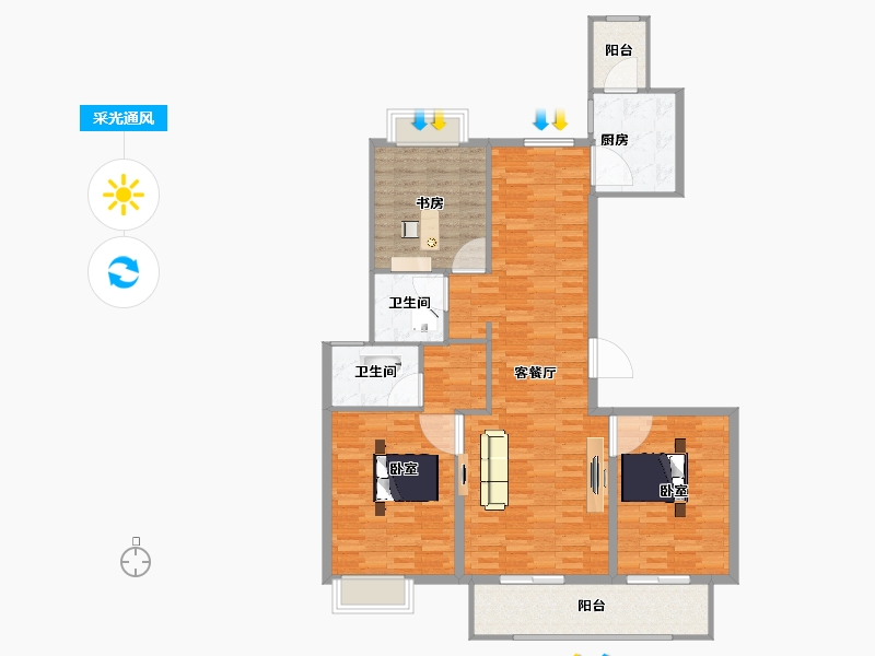 江苏省-扬州市-京华青庭-122.00-户型库-采光通风