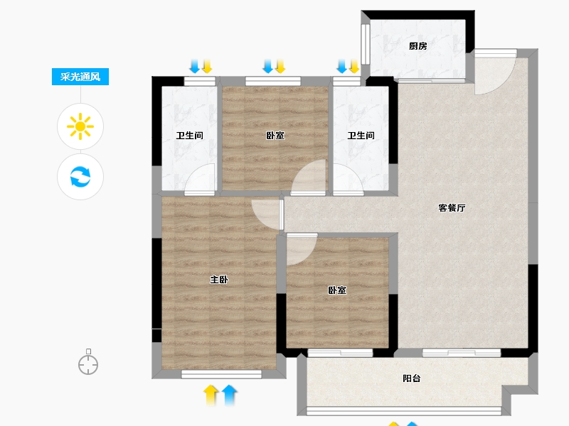 福建省-莆田市-大唐三盛国韵世家三期-85.75-户型库-采光通风