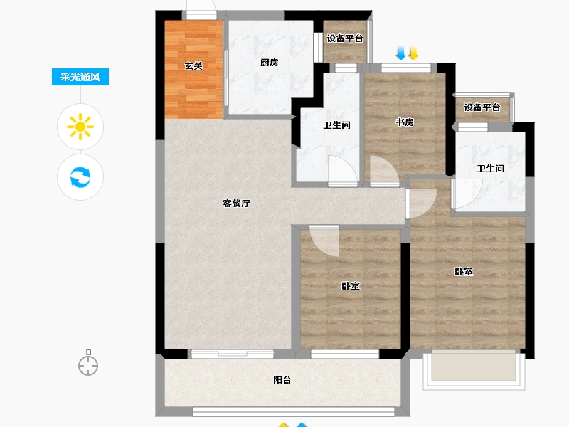 浙江省-宁波市-万科·东潮之滨-79.34-户型库-采光通风