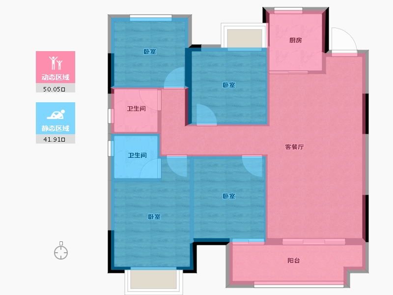 福建省-福州市-禹洲融信·CONE玺湾-83.19-户型库-动静分区