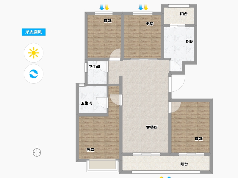 浙江省-宁波市-雅戈尔壹号-111.00-户型库-采光通风