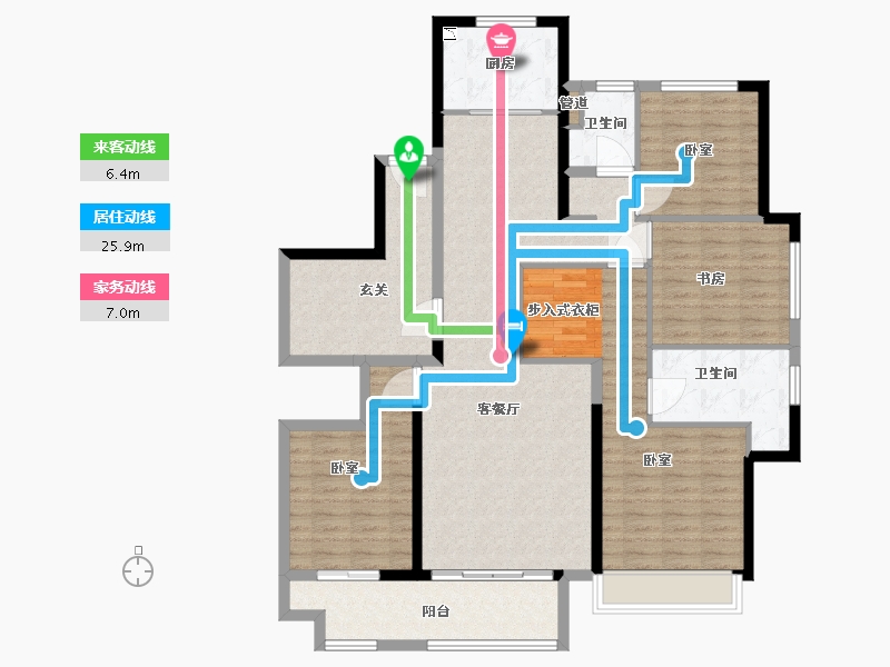 宁夏回族自治区-银川市-万科翡翠公园-132.00-户型库-动静线