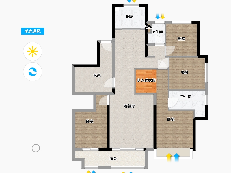 宁夏回族自治区-银川市-万科翡翠公园-132.00-户型库-采光通风