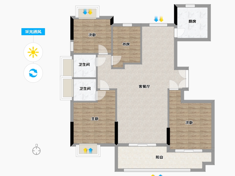 江苏省-南通市-沪润金域蓝湾-111.01-户型库-采光通风