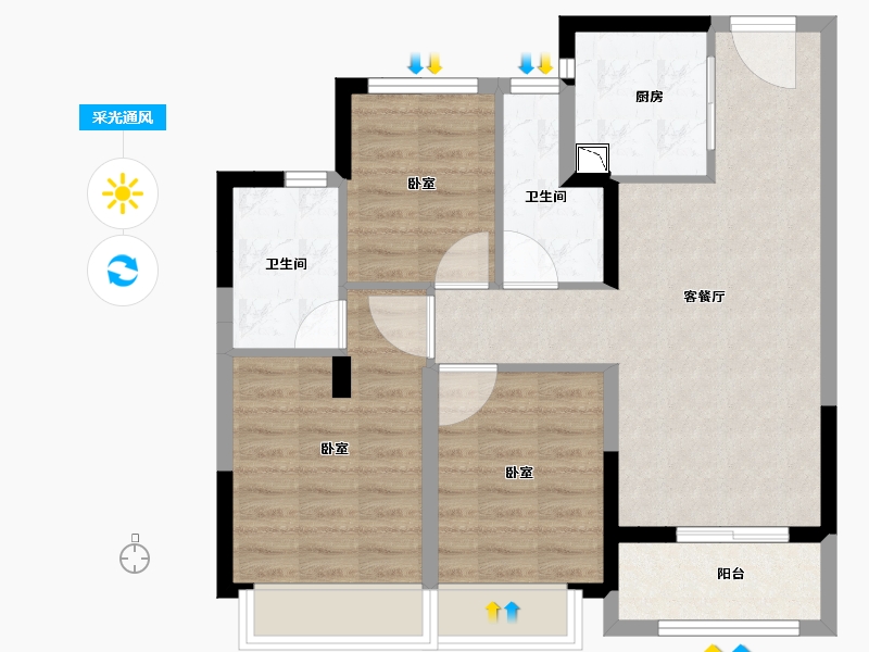 浙江省-杭州市-万科樟宜翠湾-72.53-户型库-采光通风