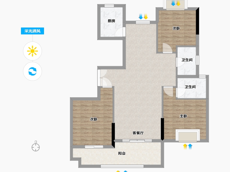 江苏省-南通市-沪润金域蓝湾-103.00-户型库-采光通风