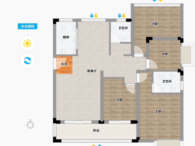 安徽省-滁州市-容大亚龙湾-90.00-户型库-采光通风