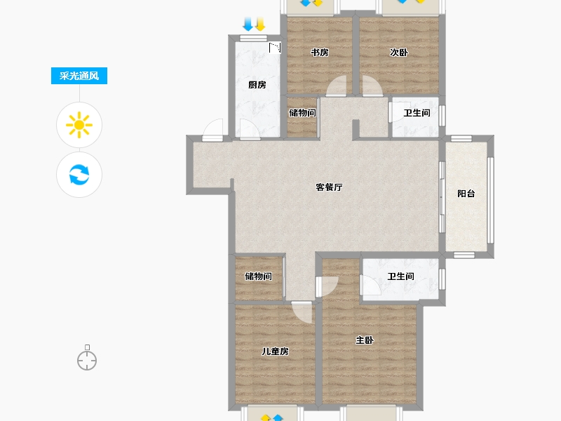 江苏省-徐州市-万科·翡翠之光-111.01-户型库-采光通风