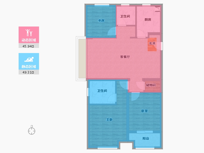 浙江省-宁波市-万科城蓝色东方-85.00-户型库-动静分区