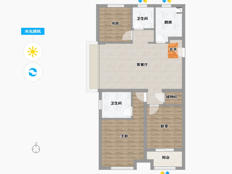 浙江省-宁波市-万科城蓝色东方-85.00-户型库-采光通风