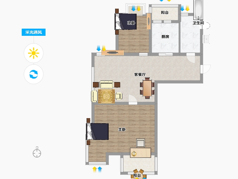 江苏省-淮安市-海通花园银座-85.65-户型库-采光通风