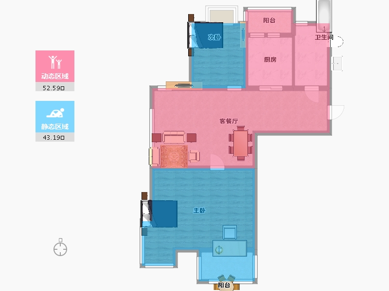 江苏省-淮安市-海通花园银座-85.65-户型库-动静分区