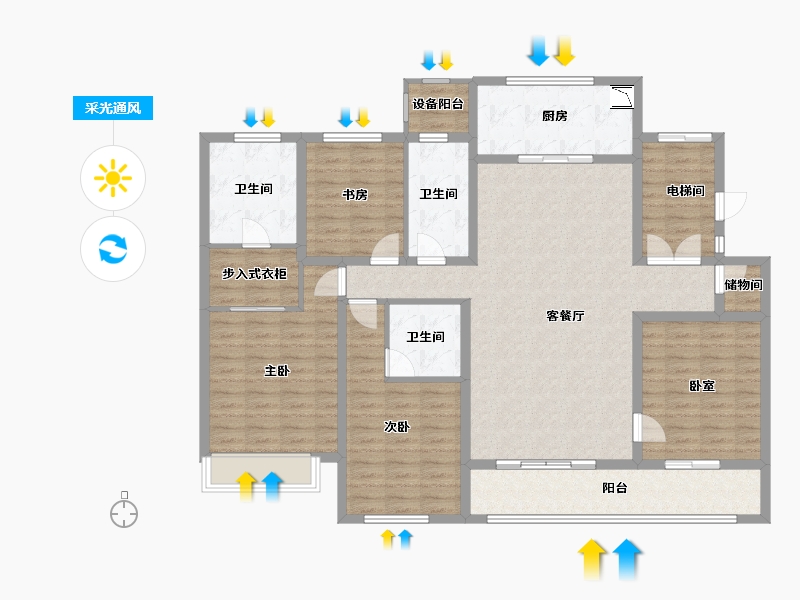 浙江省-宁波市-万科城蓝色东方-142.00-户型库-采光通风