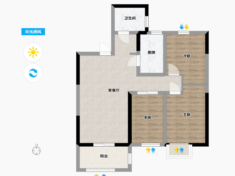 河南省-郑州市-鑫苑府-71.39-户型库-采光通风