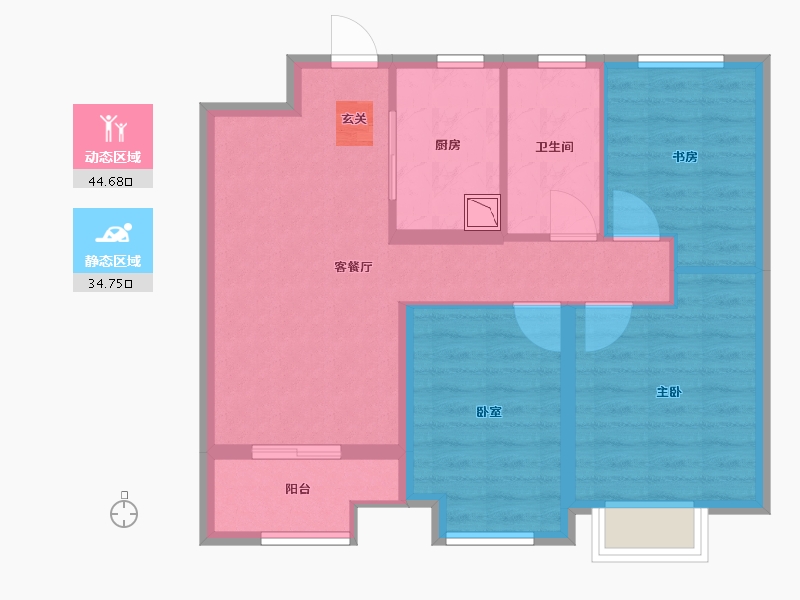 浙江省-宁波市-万科城蓝色东方-70.58-户型库-动静分区