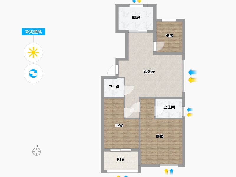 浙江省-宁波市-中北星园-78.00-户型库-采光通风