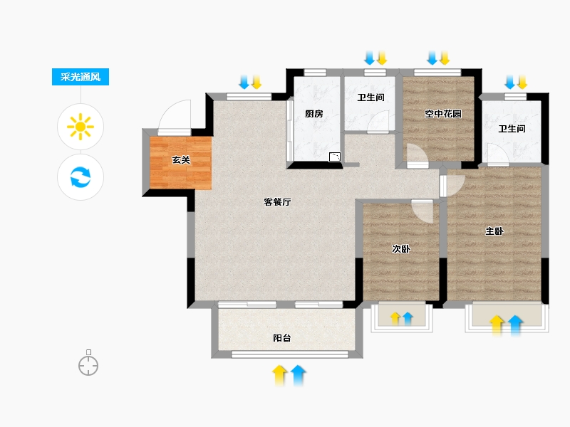 安徽省-滁州市-万兴奥园江海亭川-90.00-户型库-采光通风