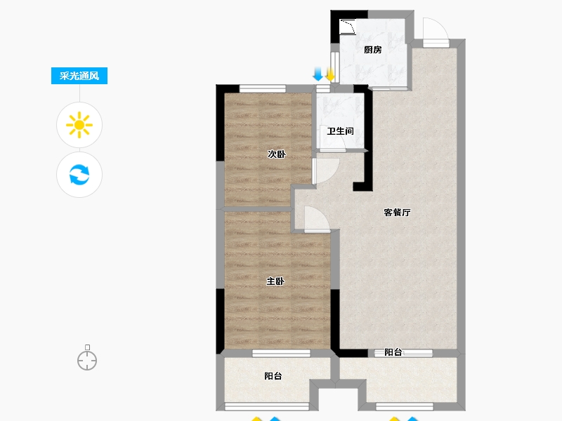 江苏省-淮安市-天生赢家二期-66.36-户型库-采光通风