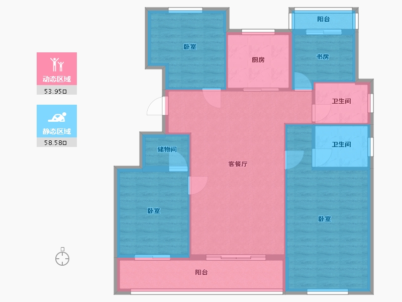 浙江省-宁波市-中北星园-102.00-户型库-动静分区