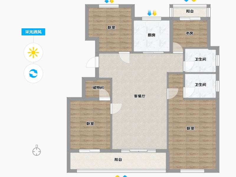 浙江省-宁波市-中北星园-102.00-户型库-采光通风